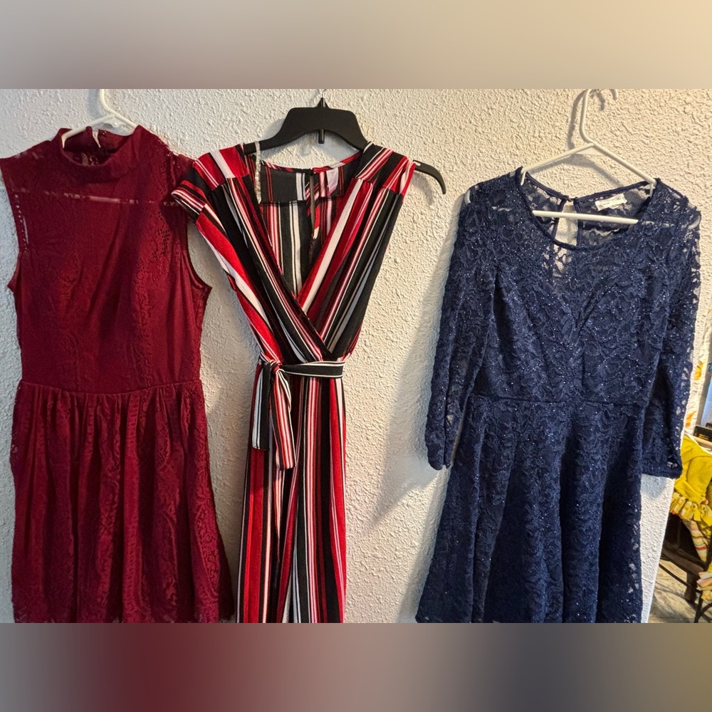 3 item lot for teen size S/M. 2 dresses and 1 jumpsuit!